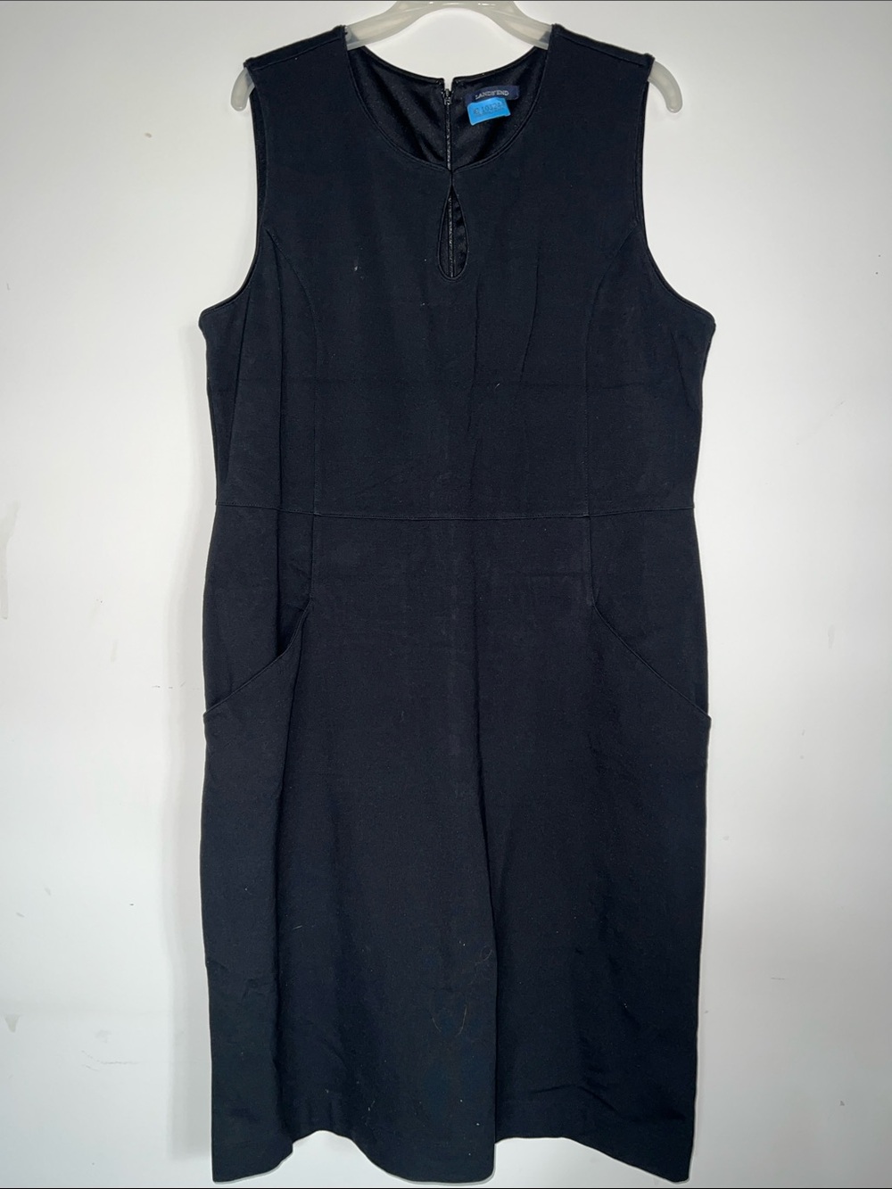 Lands' End Black Sleeveless Midi Shift Dress 16 tall lined zipper back pockets